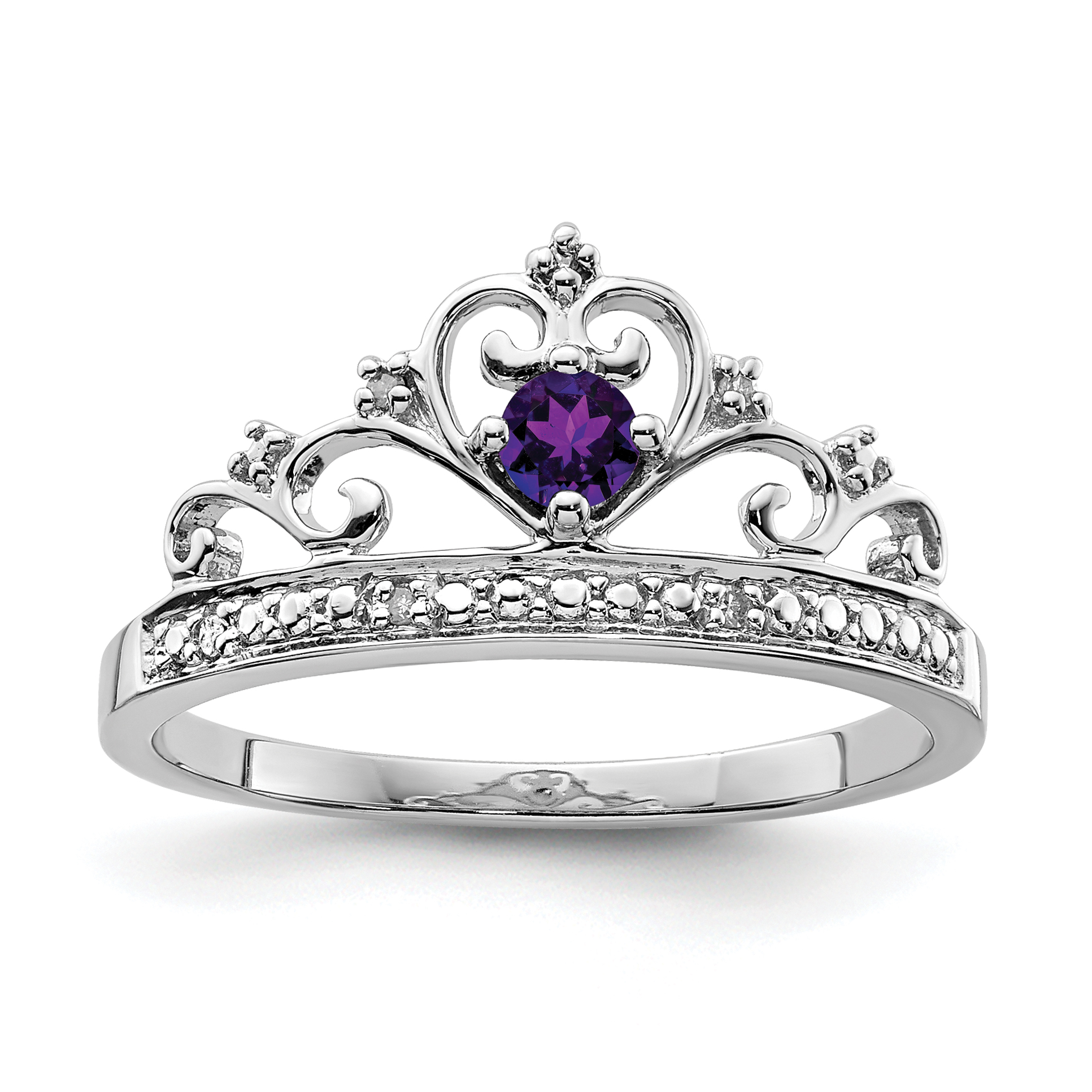 Sterling Silver Rhodium Plated Diamond and Amethyst Ring (QR4645AM-8)