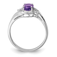 Sterling Silver Rhodium Plated Diamond and Amethyst Oval Ring view 2