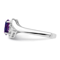 Sterling Silver Rhodium Plated Diamond and Amethyst Oval Ring view 3