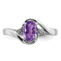 Sterling Silver Rhodium Plated Diamond and Amethyst Oval Ring view 5