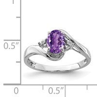 Sterling Silver Rhodium Plated Diamond and Amethyst Oval Ring view 4