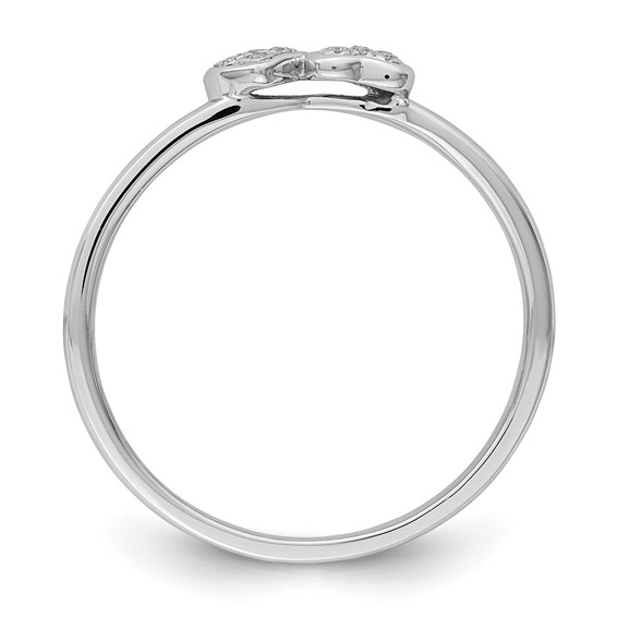 Sterling Silver Rhodium Plated Diamond Double Heart Stackable Ring