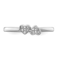 Sterling Silver Rhodium Plated Diamond Double Heart Stackable Ring view 5