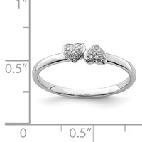 Sterling Silver Rhodium Plated Diamond Double Heart Stackable Ring view 4