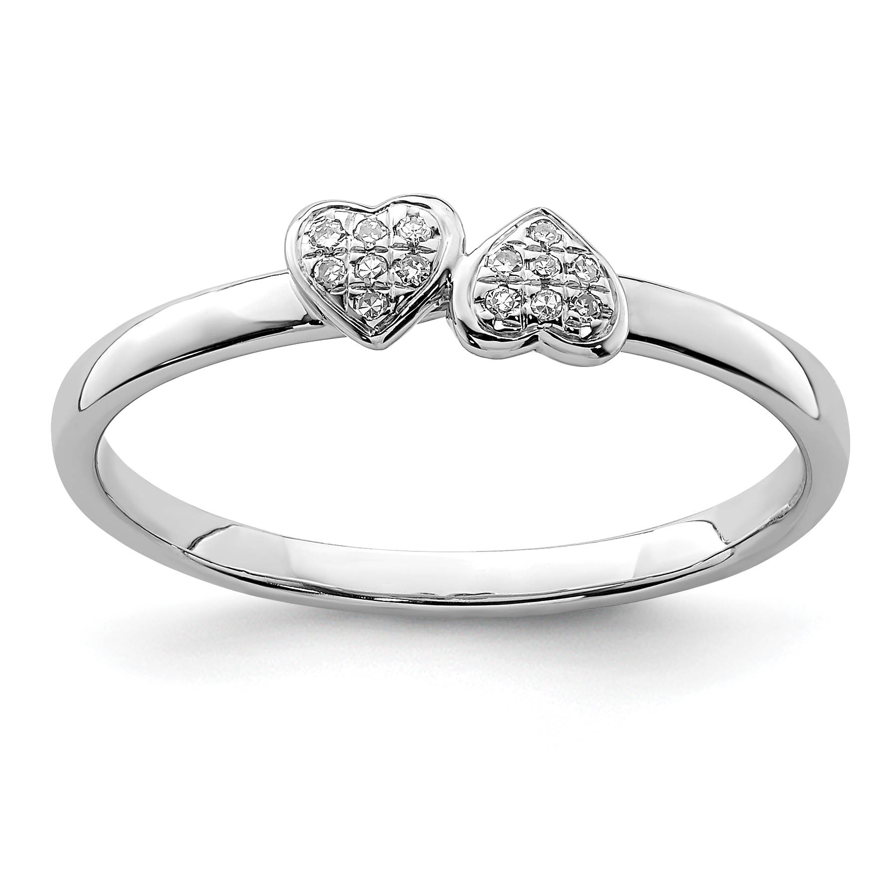 Sterling Silver Rhodium Plated Diamond Double Heart Stackable Ring (QR4669-8)