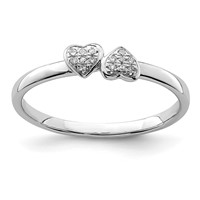 Sterling Silver Rhodium Plated Diamond Double Heart Stackable Ring view 1