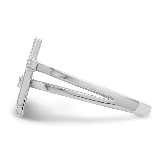 Sterling Silver Rhodium Plated Diamond  Crosses Ring