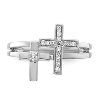 Sterling Silver Rhodium Plated Diamond Crosses Ring view 5