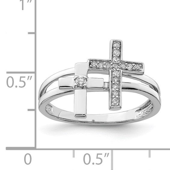 Sterling Silver Rhodium Plated Diamond  Crosses Ring