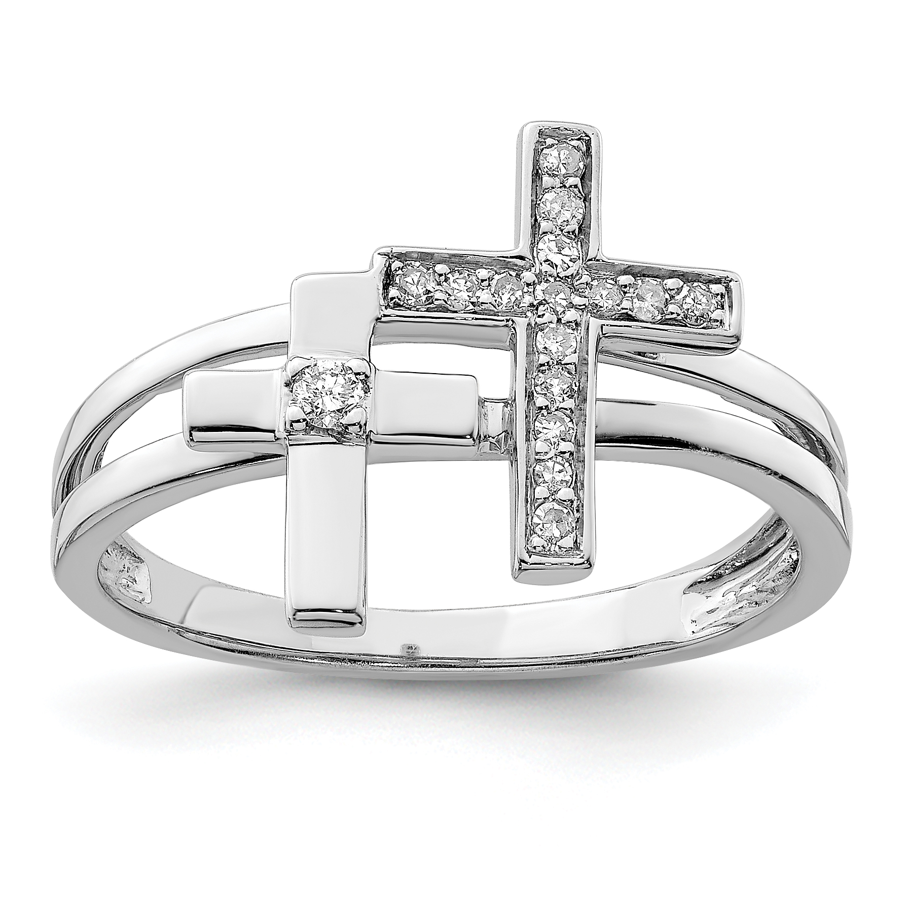Sterling Silver Rhodium Plated Diamond  Crosses Ring (QR4677-8)