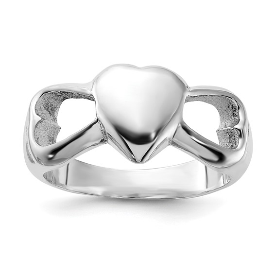 Sterling Silver Polished Hearts Ring