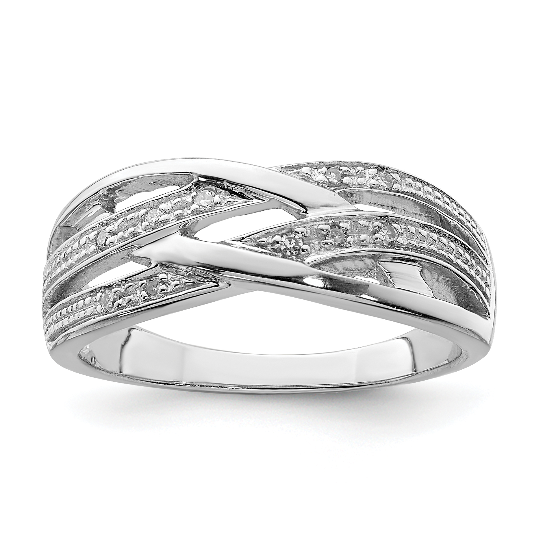 Sterling Silver Rhodium Plated Diamond Ring (QR4861-7)