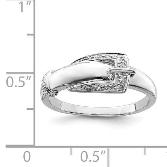 Sterling Silver Rhodium Plated Diamond Buckle Ring