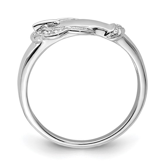 Sterling Silver Rhodium Plated Diamond Buckle Ring