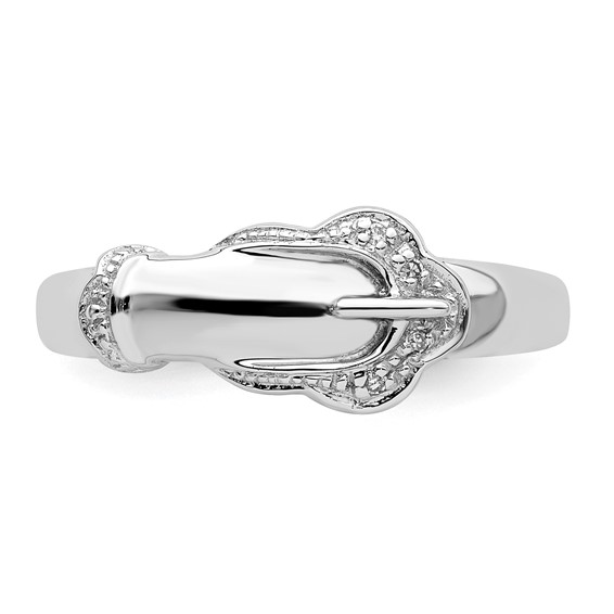 Sterling Silver Rhodium Plated Diamond Buckle Ring