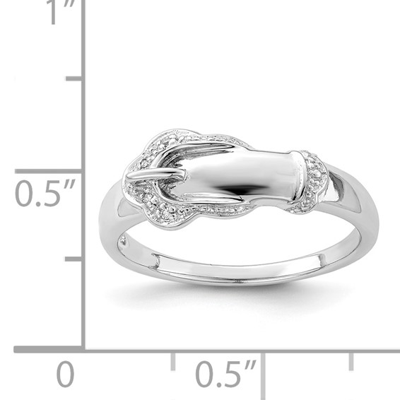 Sterling Silver Rhodium Plated Diamond Buckle Ring