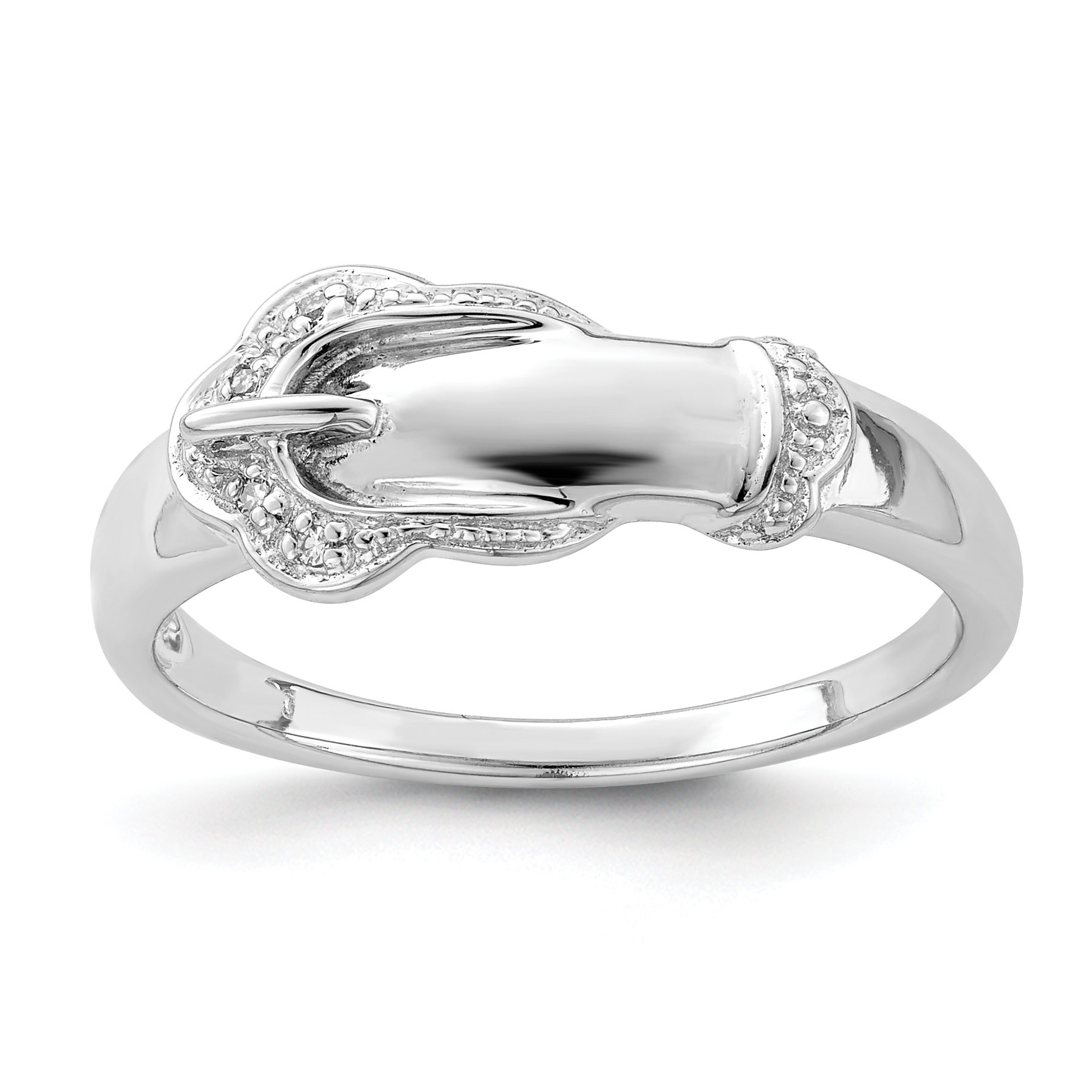 Sterling Silver Rhodium Plated Diamond Buckle Ring (QR4898-8)