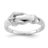 Sterling Silver Rhodium Plated Diamond Buckle Ring view 1