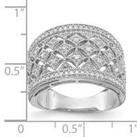 Sterling Silver Rhodium Plated Fancy Diamond Band view 3