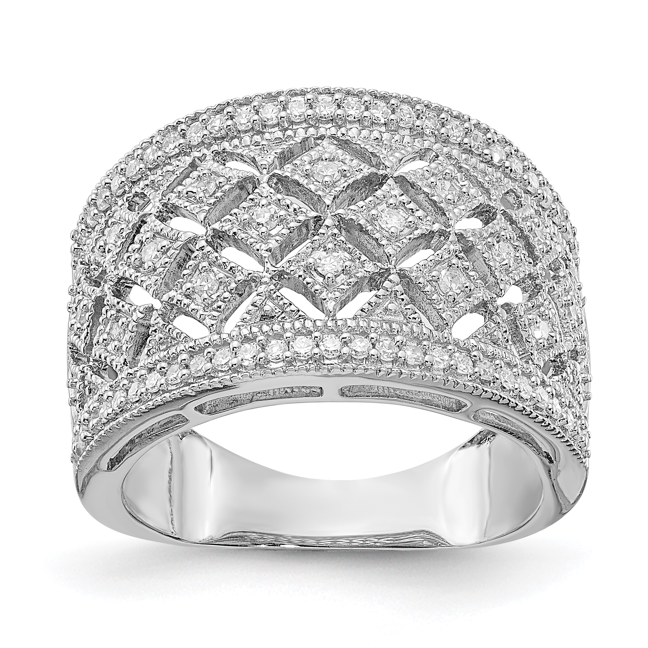 Sterling Silver Rhodium Plated Fancy Diamond Band (QR4961-8)