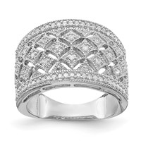 Sterling Silver Rhodium Plated Fancy Diamond Band view 1