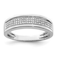 Sterling Silver Rhodium Plated Diam. Men's Band view 1