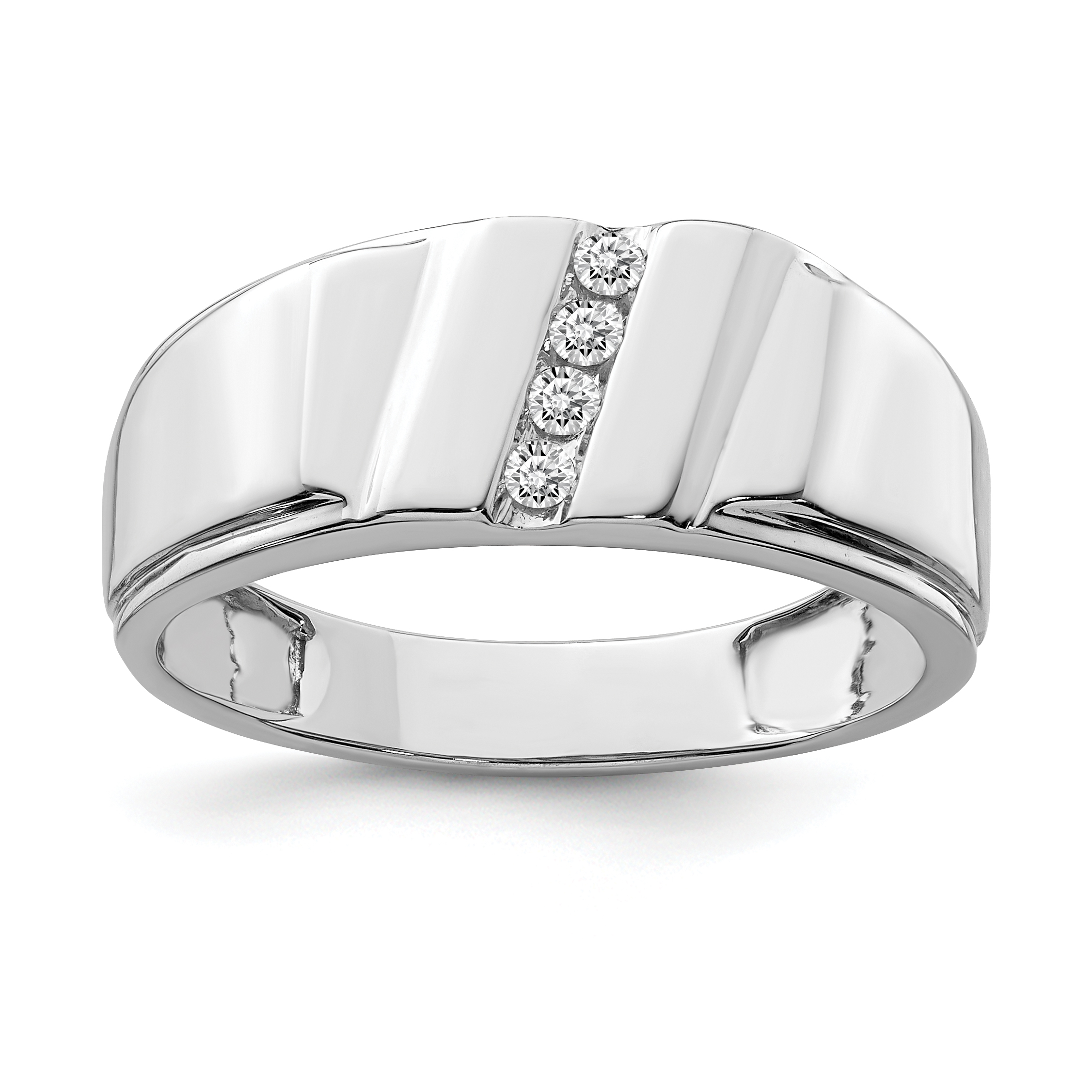 Sterling Silver Rhodium Plated Diamond Men's Ring (QR5001-10)