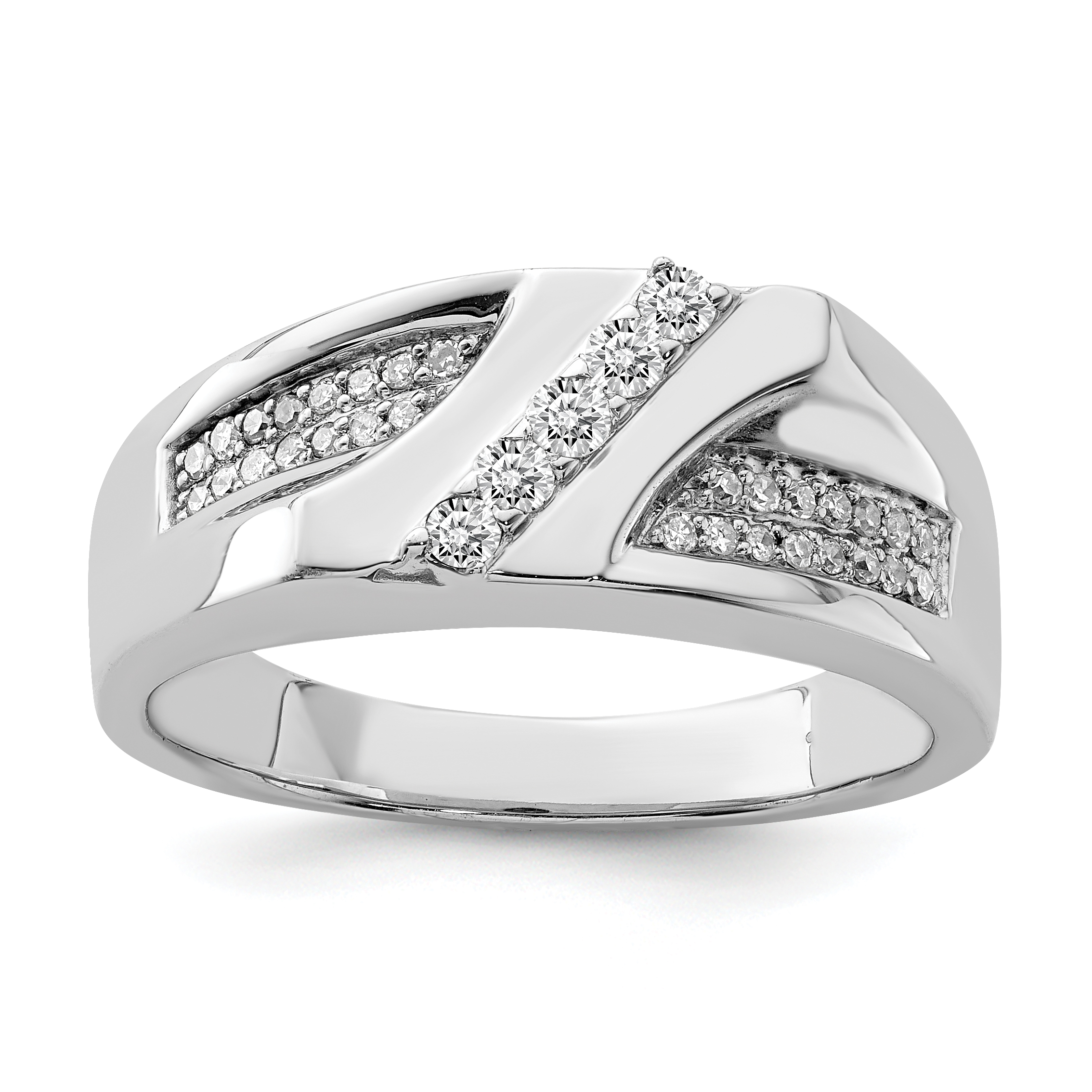 Sterling Silver Rhodium Plated Diamond Men's Ring (QR5021-11)