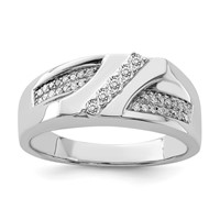 Sterling Silver Rhodium Plated Diamond Men's Ring view 1