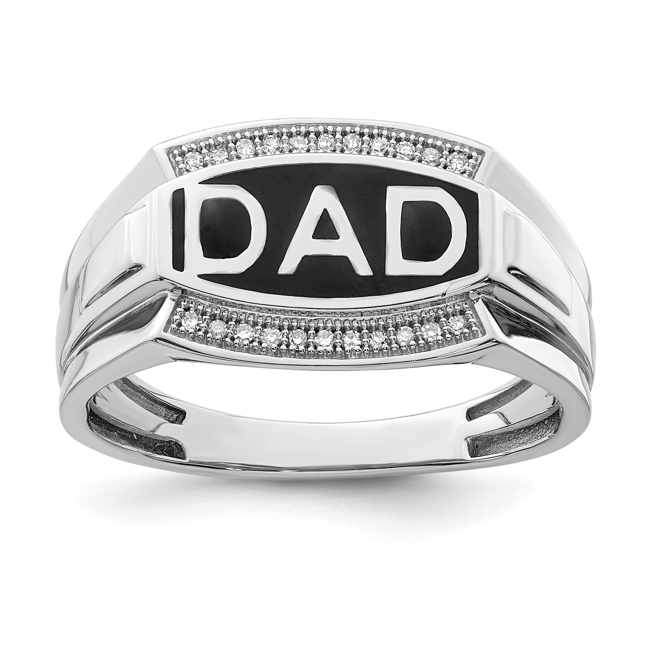 Sterling Silver Rhodium Plated Diamond Men's DAD Ring (QR5106-10)