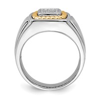Sterling Silver Rhodium-plated Ring with 10K Yellow Gold Mens Diamond view 2