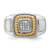 Sterling Silver Rhodium-plated Ring with 10K Yellow Gold Mens Diamond view 5