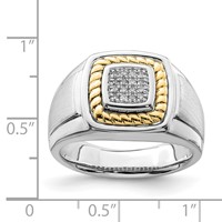 Sterling Silver Rhodium-plated Ring with 10K Yellow Gold Mens Diamond view 4