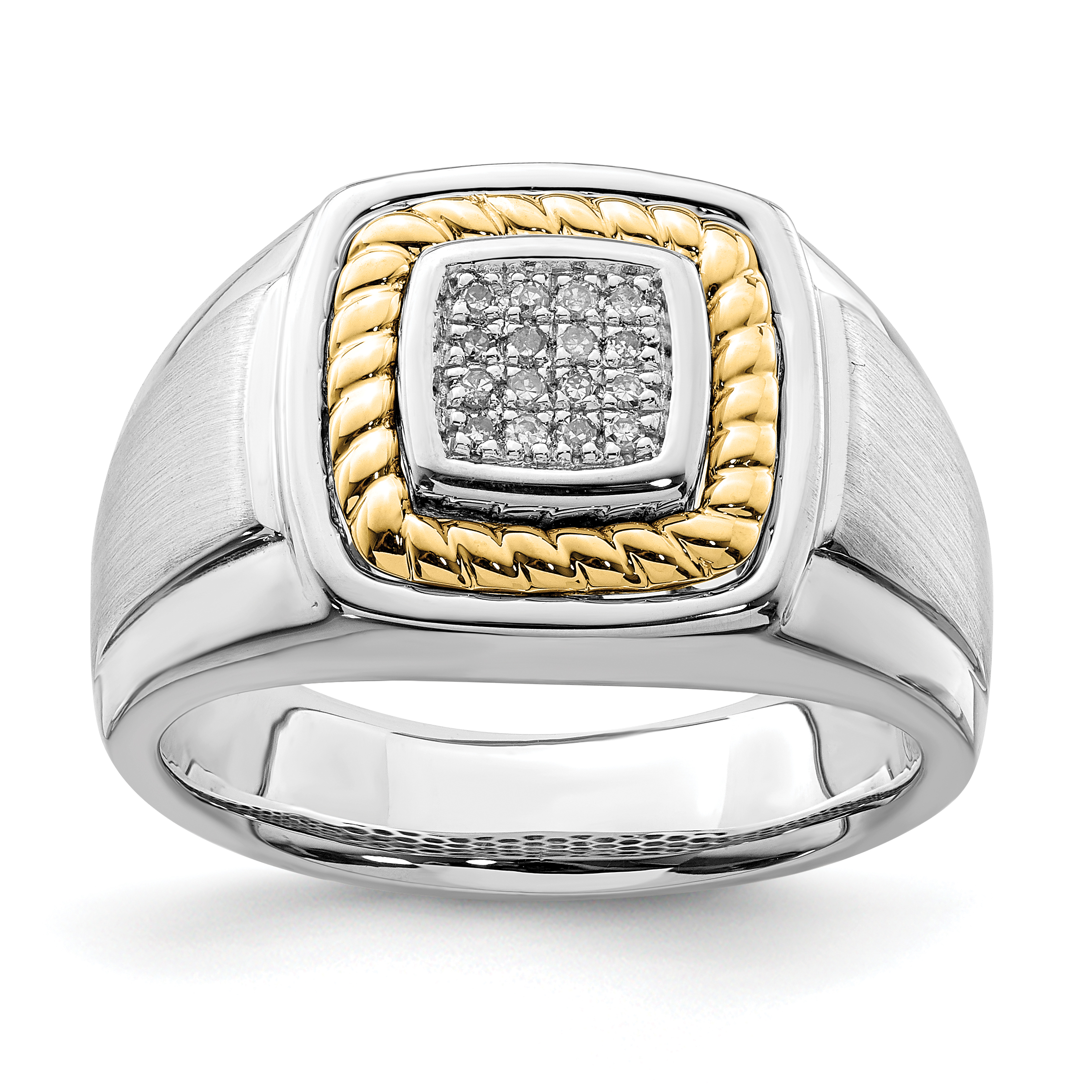 Sterling Silver Rhodium-plated w/10k Yellow Gold Mens Diamond Ring (QR5107-9)