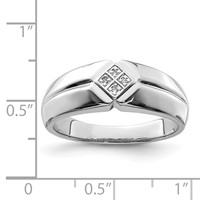 Sterling Silver Rhodium Plated Diam. Men's Ring view 3
