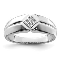 Sterling Silver Rhodium Plated Diam. Men's Ring view 1