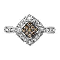 Sterling Silver Champagne & Clear Diamond & Small Diamond Shape Ring view 4