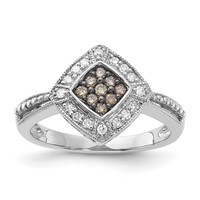 Sterling Silver Champagne & Clear Diamond & Small Diamond Shape Ring view 1