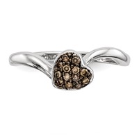 Sterling Silver Champagne Diamond Small Heart Ring view 4