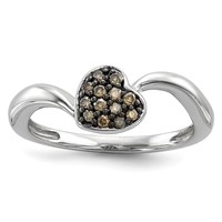 Sterling Silver Champagne Diamond Small Heart Ring view 1