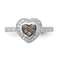 Sterling Silver Polished Champagne & Clear Diamond Heart Ring view 4