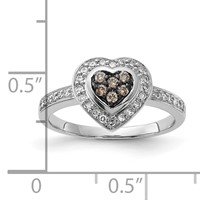 Sterling Silver Polished Champagne & Clear Diamond Heart Ring view 5