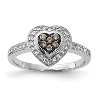 Sterling Silver Polished Champagne & Clear Diamond Heart Ring view 1