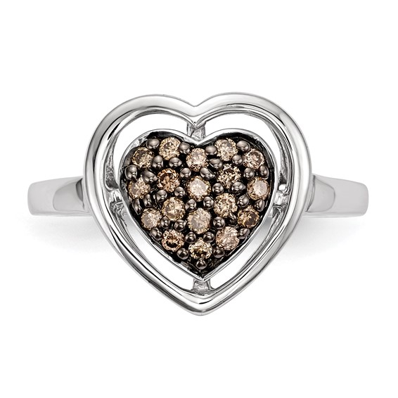 Sterling Silver Champagne Diamond Heart Ring
