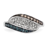 Sterling Silver White, Champagne & Blue Diamond Antiqued Ring view 4
