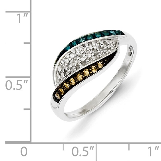 Sterling Silver White, Champagne & Blue Diamond Antiqued Ring