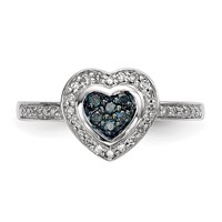 Sterling Silver Blue Diamond Small Heart Ring view 4
