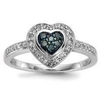 Sterling Silver Blue Diamond Small Heart Ring view 1