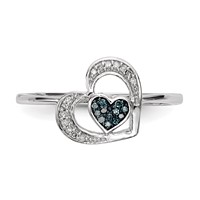 Sterling Silver Blue and White Diamond Heart Ring view 4