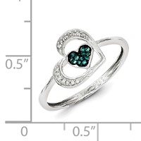 Sterling Silver Blue and White Diamond Heart Ring view 5